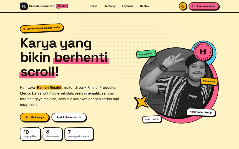 Screenshot of Rinaldi Production Media at media.ramahrinaldi.id
