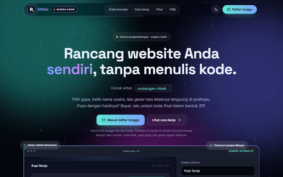 Screenshot of AIWeb (coming soon) at webai.ramahrinaldi.id